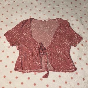Pacsun Lottie Moss Pink Floral Tie Front Top